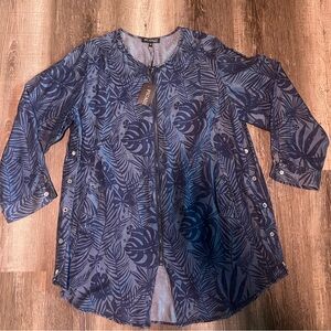 Picadilly Fashion Blue denim Leaf Print Blouse